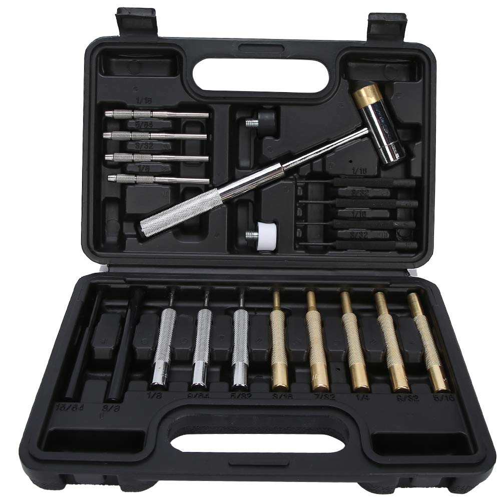 21Pcs Gunsmith Punch Set with Hammer in a Carry Case Mechanical Installation Round Punches Maintenance Tool Kit