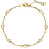 MINDDHA 14K Gold/White Gold Plated Cubic Zirconia Simulated Diamond Pearl Station Infinity Chain Bracelets for Women | Adjustable Chain Bracelet | 6-8 Inch