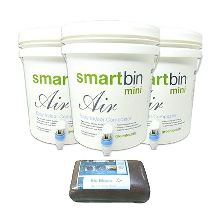 GreenTech Life Smart Bin Air Compost Bin, Easy Indoor Home Composter, 10L, 1 to 4 Member Households - Set of 3