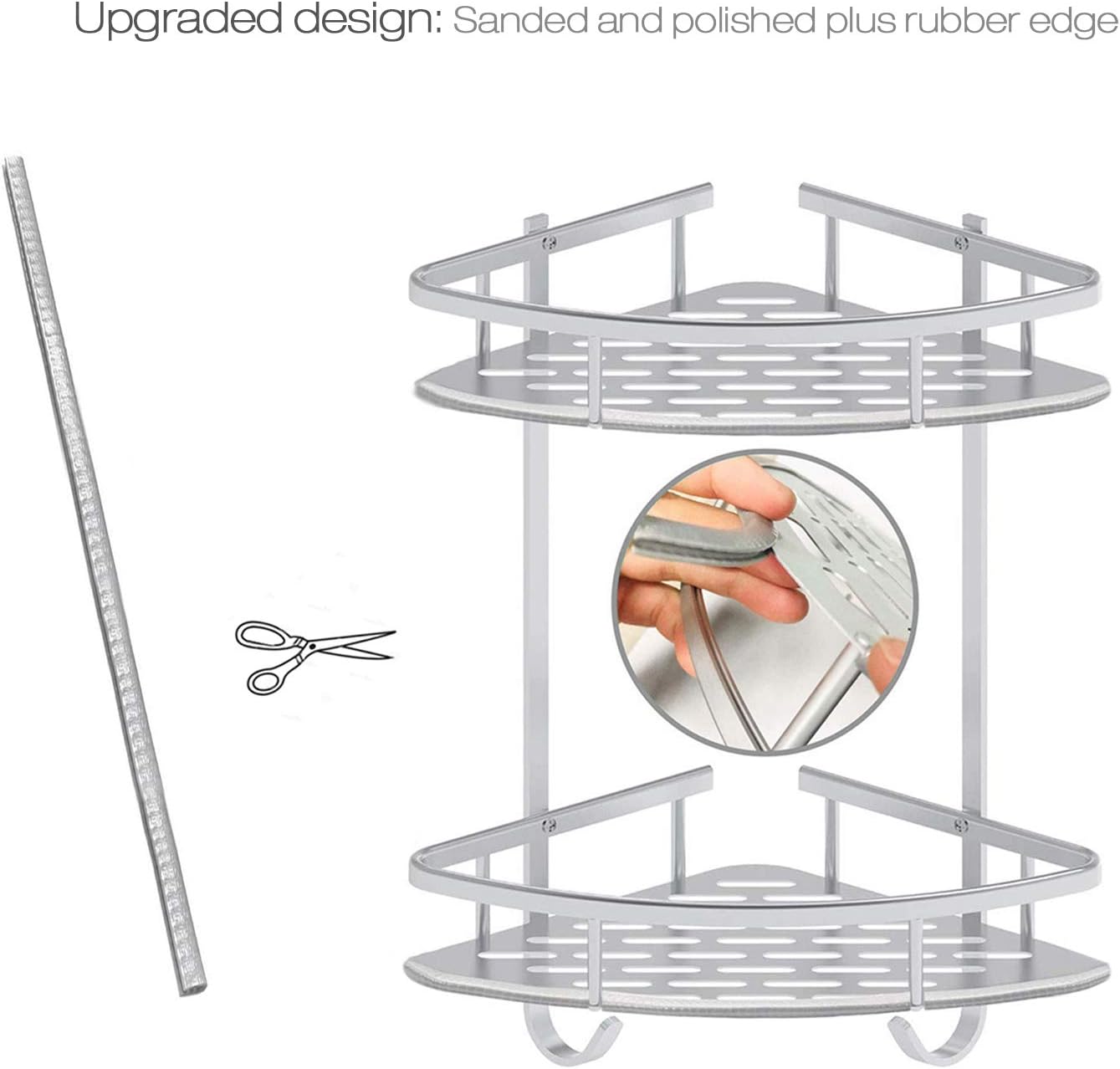 Lancher Bathroom Shelf ( No Drilling ) Durable Aluminum 2 Tiers Shower Shelf Kitchen Storage Basket Adhesive Suction Corner Shelves Shower Caddy: Home Improvement