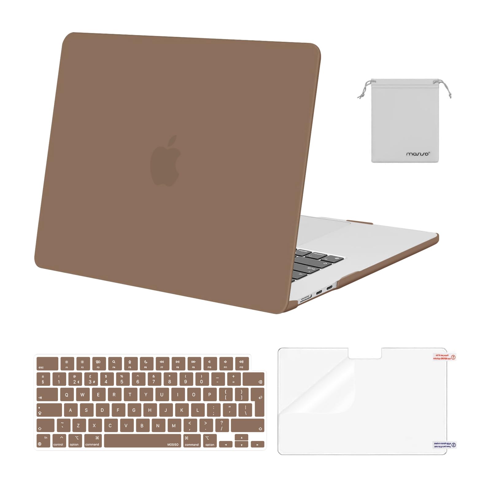 MOSISO Scratch-Resistant Case Compatible with MacBook Air 15 inch M5 M4 M3 M2 2026-2023 A3448 A3241 A3114 A2941,Protective Hard Shell Laptop Cover Keyboard Skin&Screen Film&Pouch, Caramel Brown