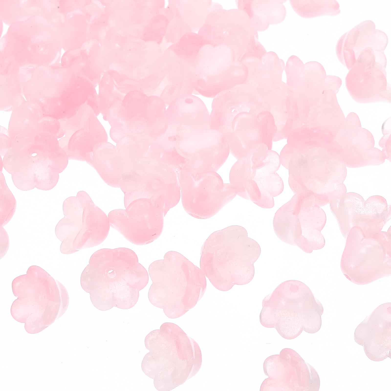 PATIKIL Glass Trumpet Flower Beads, 100 Pcs Gradient Flower Bead Charm for DIY Craft Decorations, Light Pink