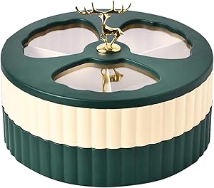 Hovico Candy Snack Serving Container, Rotating snack box, Double-Deck Divided Snack Platter for Nut Food Storage Organizer, Party Platter (B)