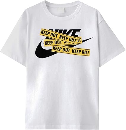Amazon ペアルック も 男女兼用 パロディ プリント Tシャツ Keep Out 大きめサイズ ストリート ユニセックス Tシャツ カットソー 通販