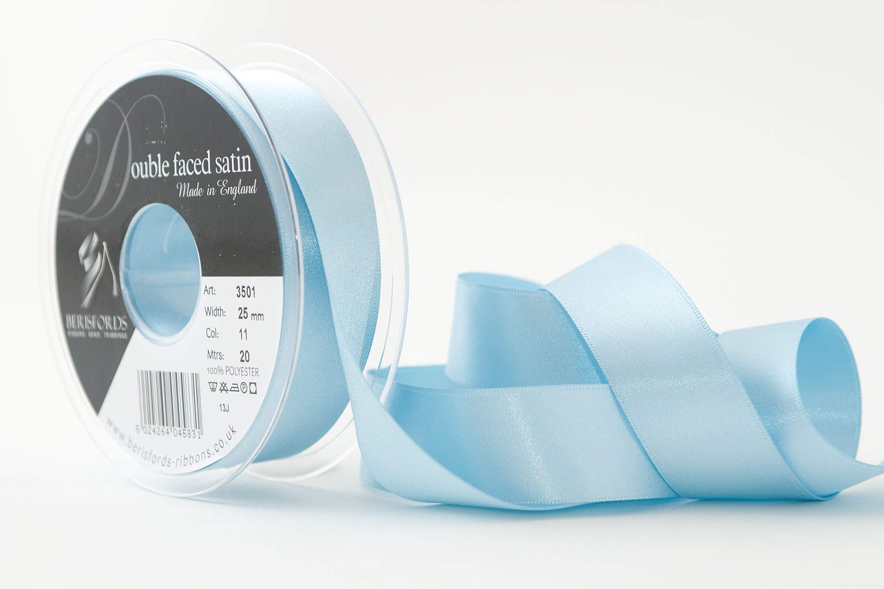 Berisfords Double Satin Ribbon, Saxe, 25 mm x 20 m