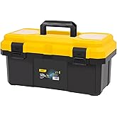 16 Inch Tool Box with Lock, 2-Layer Heavy-Duty Organizer with Removable Tray, Liftable Lid for Small Parts, 25lb Capacity &amp; Carry Handle for Tools, Camping, Medical Supply Storage