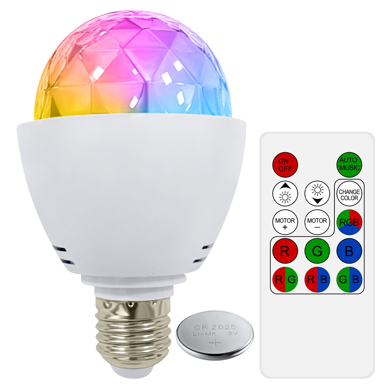 YATOSEEN Disco Light Bulb, 3W E27 Disco Light Mini Crystal Ball Rotating LED RGB Bulb Stage Light Party Light with Remote Control for Bar Pub DJ Club Wedding