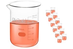 Okulab 100mL Glass Beaker, Low Form, Graduated 3.3 Borosilicate Glass Beaker Set (case of 12) for Lab, Classroom, Craft, Kitchen, .BKLG100B12