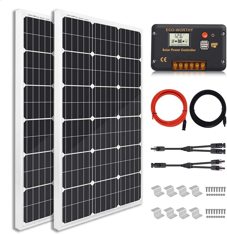 ECOWORTHY 200 Watt Mono Solar Panel with LCD Charge Controller + Solar