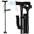 Walking Cane,Folding Cane with Led Light and Alarm,Walking Cane for Women, Adjustable Cane Suitable for Arthritis Disabled and Elderly, Cane with Cushioned T Handle and Swivel Four Pedestal
