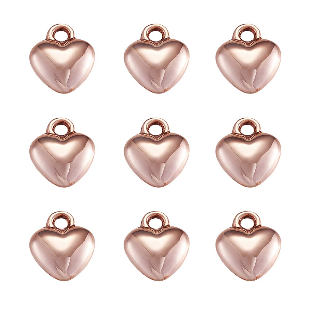 PandaHall 10pcs Alloy Heart Charms Pendants Rose Gold Love Charms Metal Dangle Pendants for DIY Necklace Bracelet Earring Jewelry Making, 12x9.5x5mm