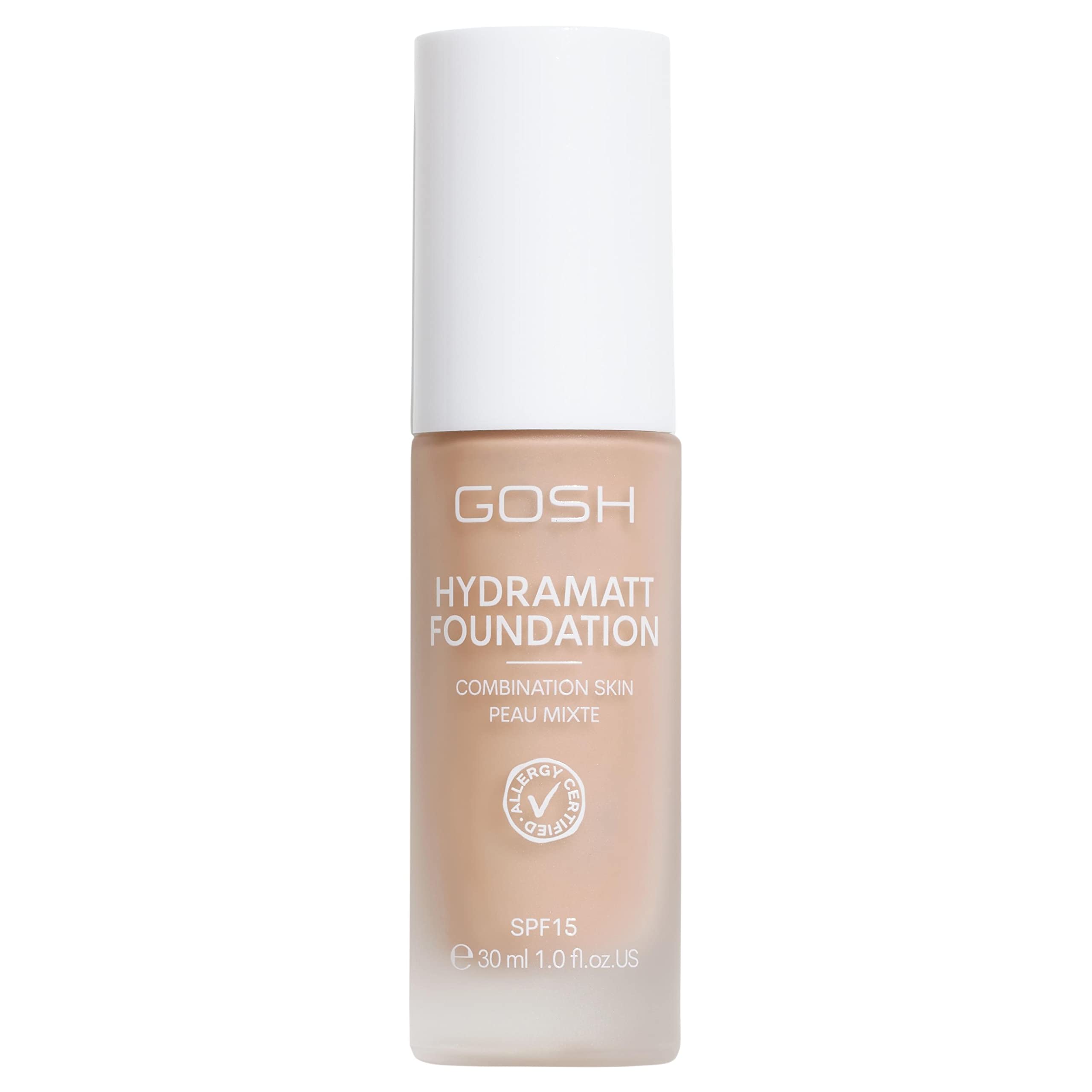 GOSH Foundation with SPF 15 for Light and Dark Skin, Vegan, Matte Makeup for Dry, Sensitive and Oily Skin, Smudge- and Sweat-Proof, Oil-Free, Adjustable Coverage, No Mask Effect, 004R