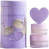NCLA All Natural Lip Treatment Set - Shea Butter Lip Balm - Vitamin C, E, and Agave Sugar Scrub with Silicone Scrubber - Birthday Cake - 3 pc