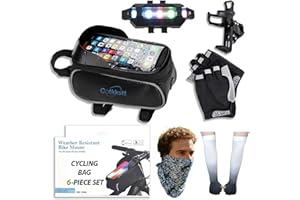 Cotkkstt 6Pcs Bike Accessories Set for Men Women - Cycling Bag, Water Bottle Holder Cage, Gloves & Waterproof Tail Light - Universal Mountain Road Bicycle Outdoor Safety Riding Gear Kit