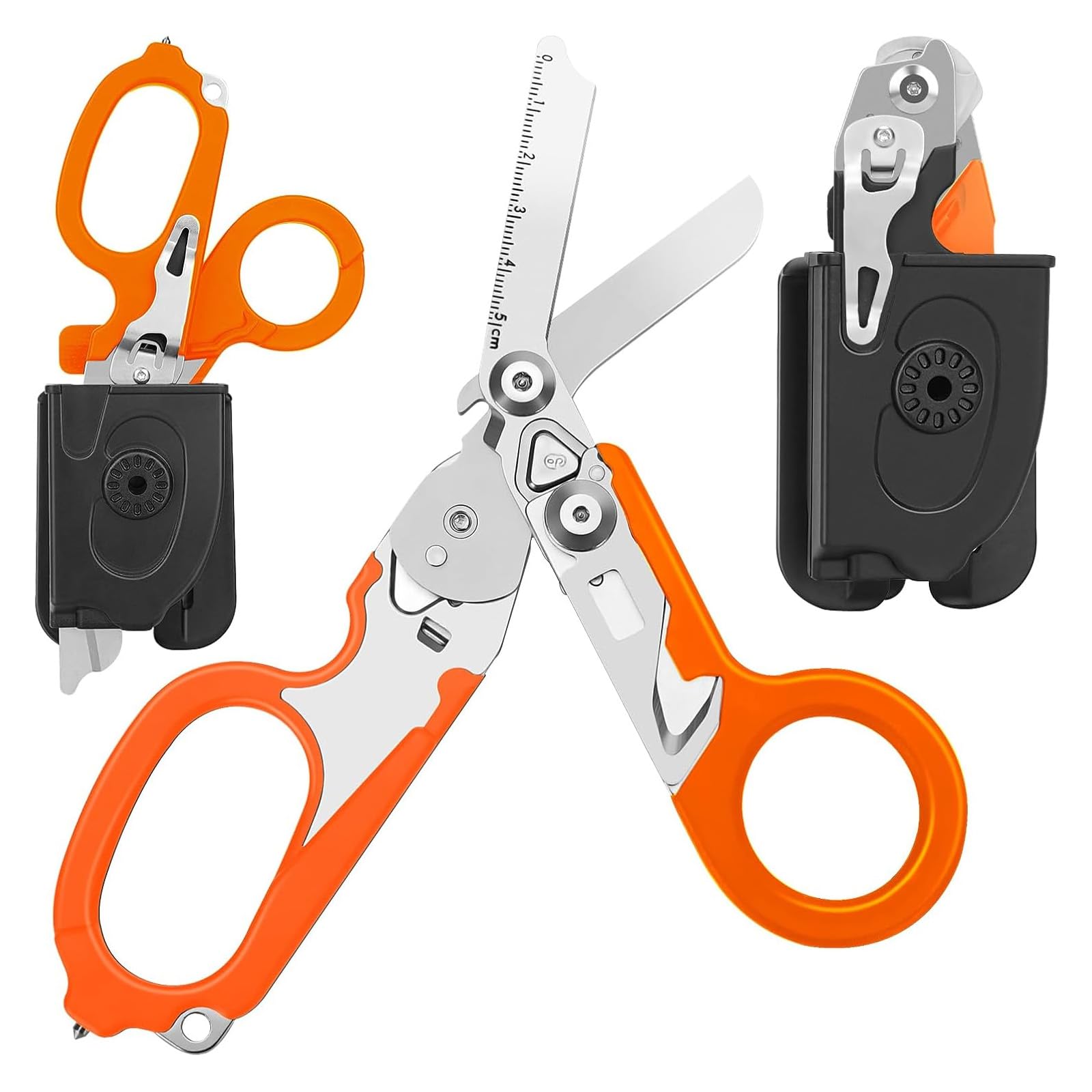 Ziyero 6 in 1 Raptor Response Emergency Shears, Tough Cut Scissors, Multi Tool Pliers Shears, Tactical Folding Pliers with Strap Cutter and Glass Breaker (Orange with Holster)