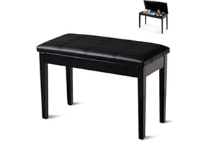 OFFICEJOY Piano Bench, Solid Wood Keyboard Bench w/Storage Compartment, Exquisite Leg & Thick Cushion, Classical Elegant Piano Stool Duet Seat for Home, 14’’ D x 29.5’’ W x 19.5’’ H (Black,Straight)