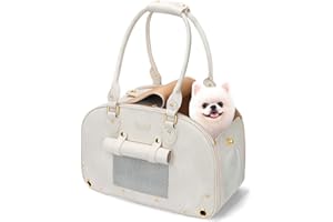 PetsHome Dog Carrier Purse, Pet Carrier, Foldable Waterproof Premium Leather Pet Travel Portable Bag for Cat and Small Dog Home & Outdoor Small Beige