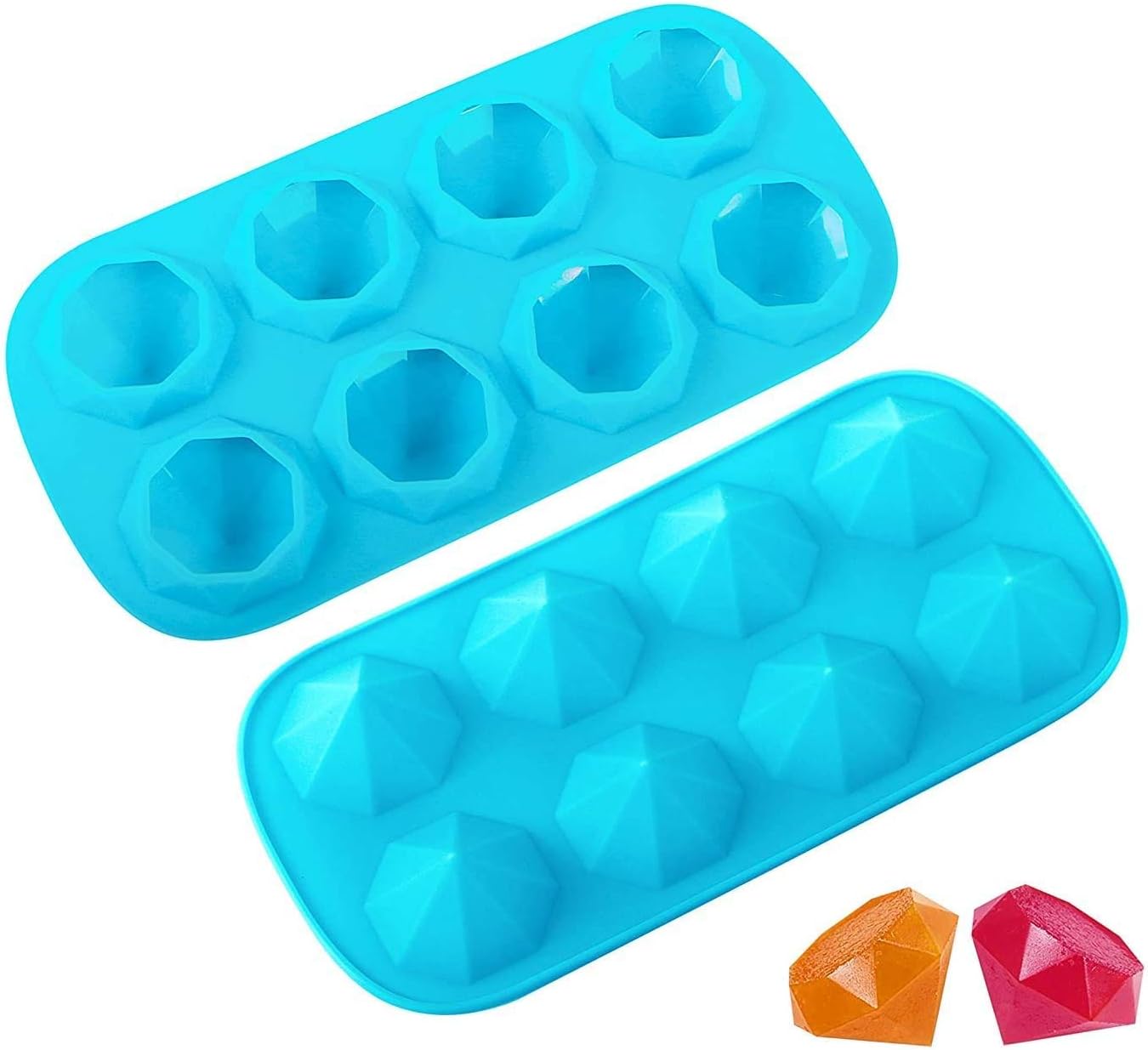 Webake Diamond Ice Cube Moulds Silicone Small Ice Cube Tray 2 Pcs 3.5 x 3 cm Reusable Ice Cube Trays for Whiskey Cocktail Juice Drinking