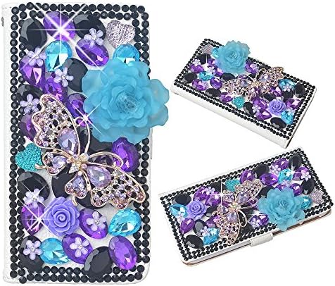 Spritech Galaxy Note 8 Case, PU Leather Wallet Phone Case 3D Handmade Bling Design Flower Butterfly Decorated Folding Protected Smartphone Cover with Card Slots for (2017) Samsung Galaxy Note 8