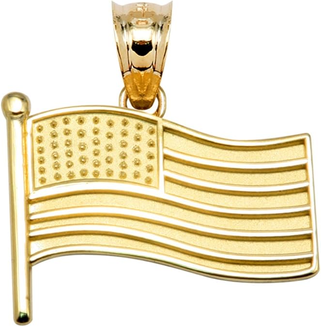 14k Yellow Gold American Flag Charm Pendant Jewelry
