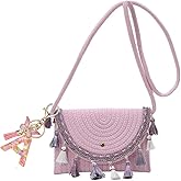 GearMstr Women's Boho Tassel Straw Crossbody Bag Handcrafted Woven Purse with Embroidery for Summer Vacation Daily Use