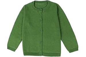 JELEUON Little Girls Cute Crew Neck Long Sleeve Button-Down Solid Cotton Fine Knit Cardigan Sweaters