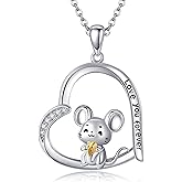 JERWLI Rat Mouse/Possum/Squirrel Necklace 925 Sterling Silver Mouse Pendant Necklace Cute Rat Jewelry for Women Gifts