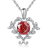 AIZANYU Rose Necklace Sterling Silver Heart Flower Pendant Jewelry Anniversary Birthday Gifts for Women