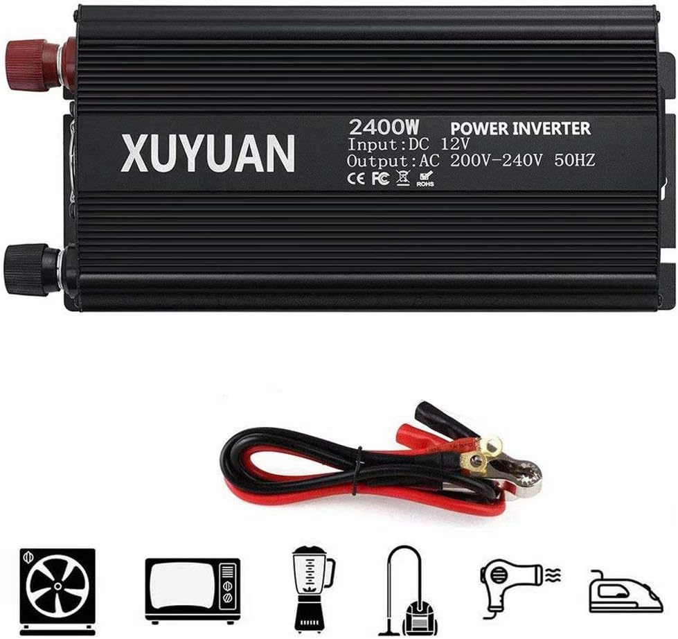 Met lcx Power Inverter 2400W, Car Dc 12V/24V to Ac 110V/220V/230V Converter, Pure Sine Wave Inverter, with 1 Universal Socket, LCD Display, for Car, Camping, Travel(12V to 110V)