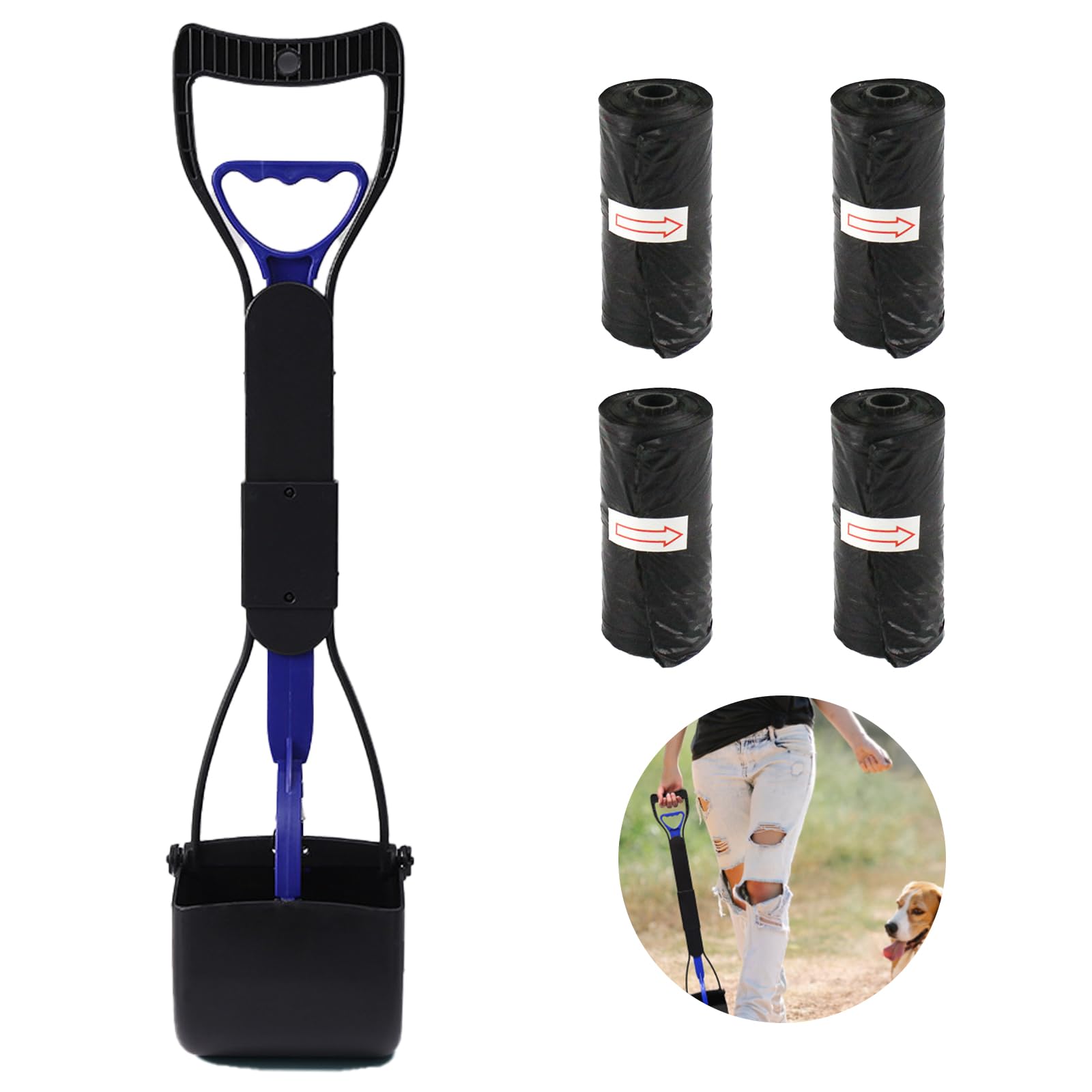 Makoto Nobu 45cm Pet Pooper Scooper, Foldable & Portable, Long Handle Dog Poop Scooper for Dogs and Cats - Blue