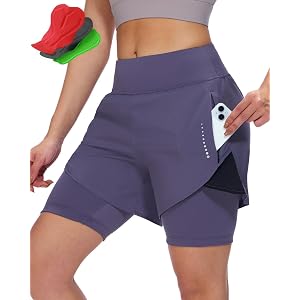 Sportneer Women Padded Bike Shorts - 4D Bicycle Cycling Shorts with 2 Zipper Pockets & 1 Inner Thigh Pocket, Lightweight Brea