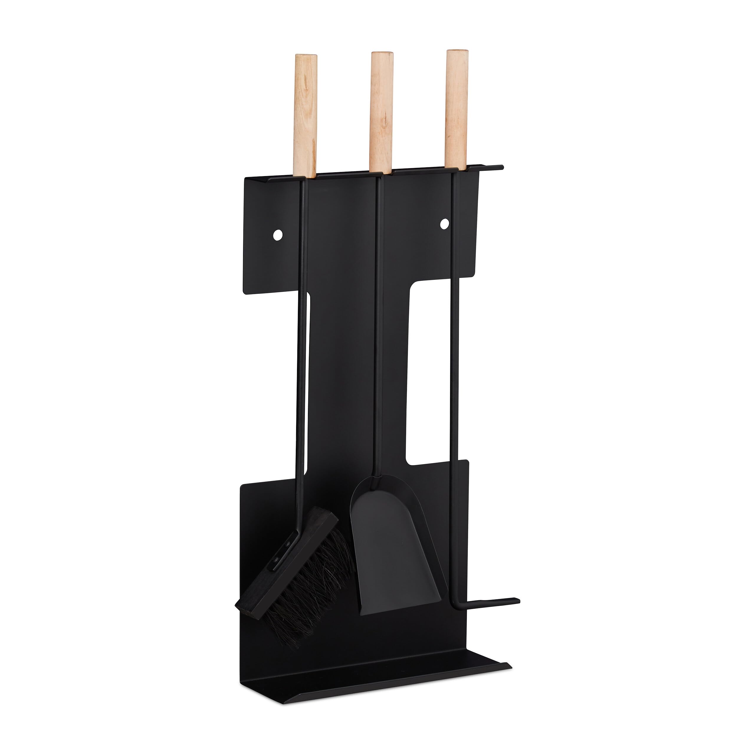 Relaxdays Modern Fireplace Set, 4-Piece Companion Tools, Shovel, Broom, Poker and Stand, Black