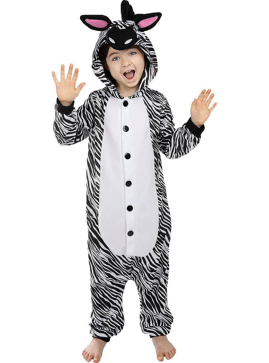 Funidelia | Onesie Zebra Costume for boys and girls Animals - Costumes for kids, accessory fancy dress & props for Halloween, carnival & parties - Size 7-9 years - White