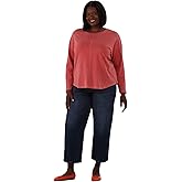 Terra & Sky Women's Plus Size Textured Scoop Neck Top with Long Sleeves, Coral, 2X