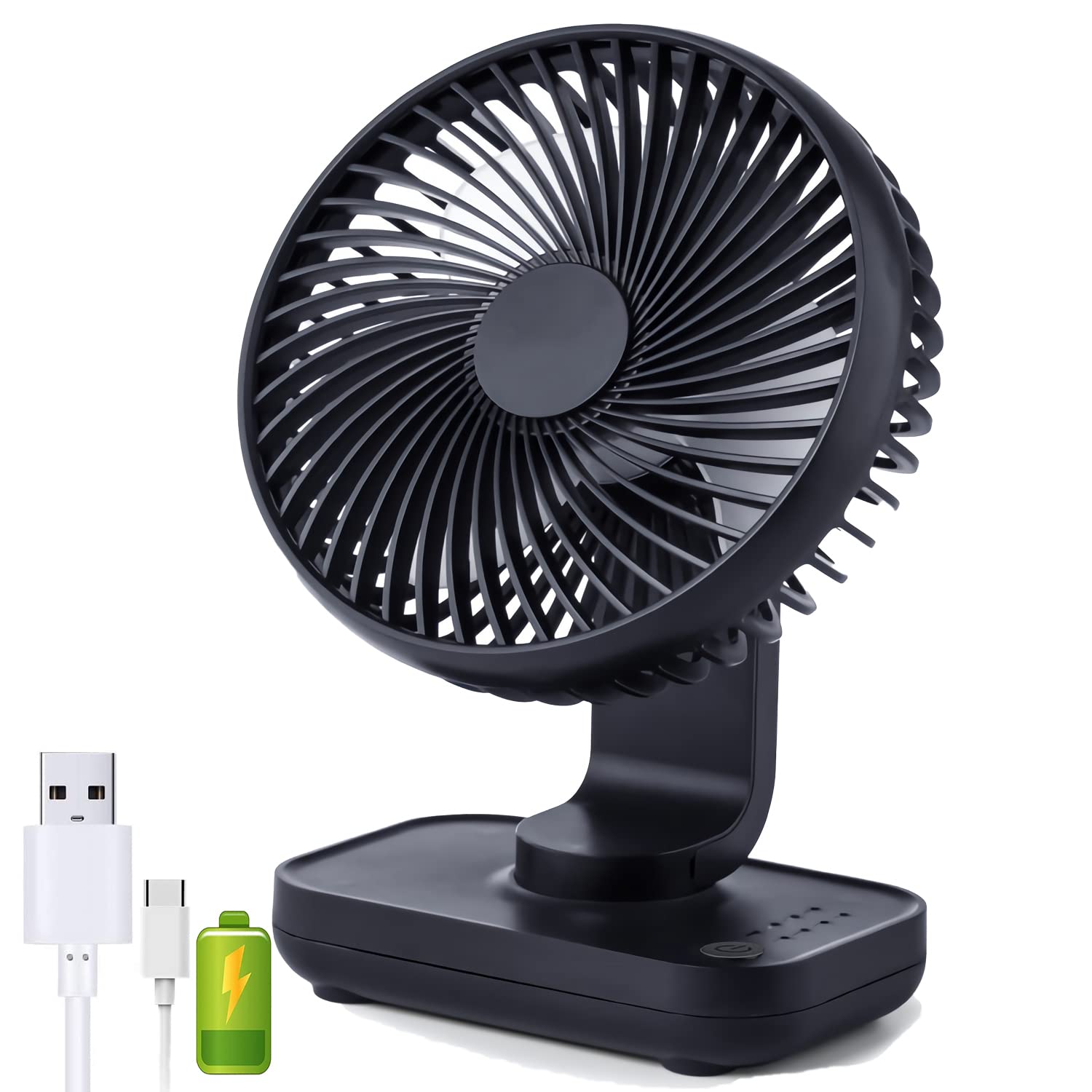 Panlom USB Desk Fan 5.4" Inch 4 Speeds Cooling Quiet Operation 90° Variable Tilt Wireless Small Rechargeable Table Fan Perfect for Bedroom Office (Dark Blue)