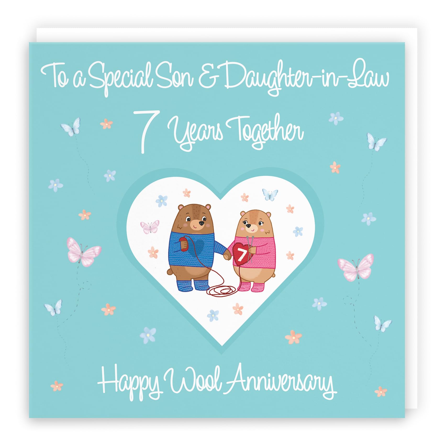 Hunts England - Son & Daughter-in-Law 7th Anniversary Card - 7 Years - Wool Anniversary - Romantic Meadows - Fun Card - Seventh Anniversary Card For Son And Daughter-in-Law — image 1
