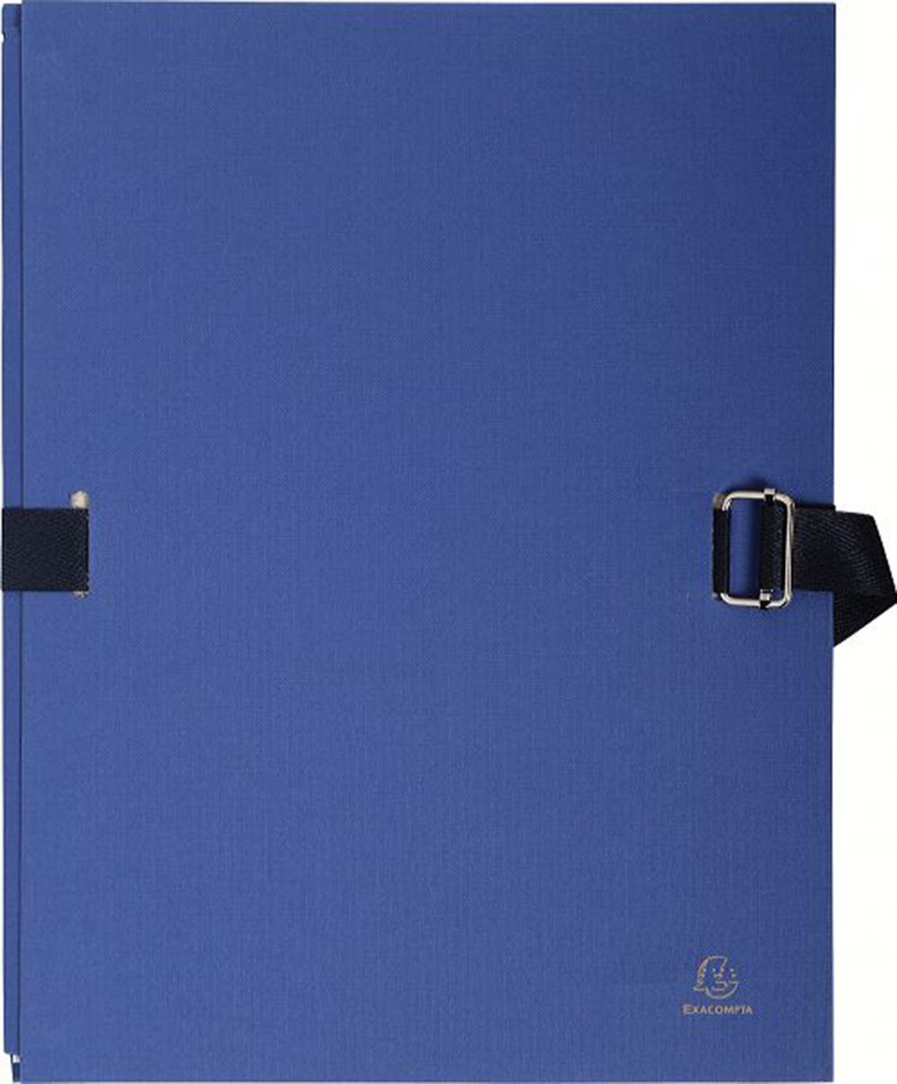 Exacompta - Ref. 223229E - Box of 10 expandable spine folders in colored canvas paper 1 flap - strap closure - dimensions 24 x 32 cm - for A4 format documents - dark blue color