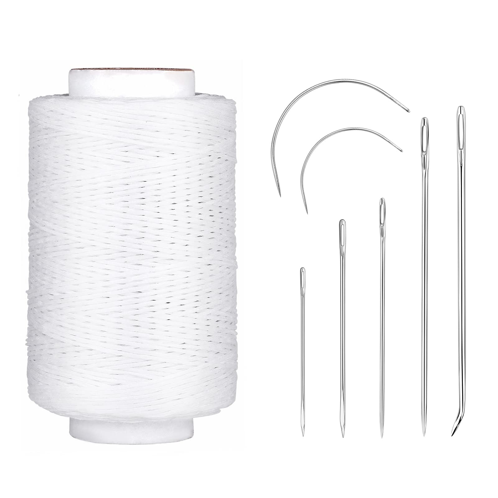 250M Leather Waxed Thread, 150D Sewing Waxed Thread Cord with Leather Needles, Upholstery Repair Sewing Thread Kit for Bookbinding, Shoe Repairing, Leather Projects, White
