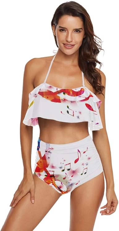 CaTaKu - Bikini con nota musical colorida para verano, traje de baño de