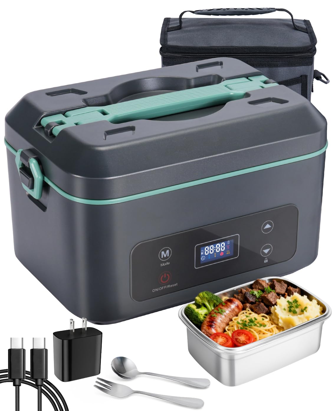 Photo 1 of AIZOCO Cordless Electric Lunch Box for Adults, Heated Lunch Box Battery Powered with 5 Side Heating, Portable Food Warmer with 5.5 Cups Removable Container, Self-Heating Food Warmer for Work,GreyGreen