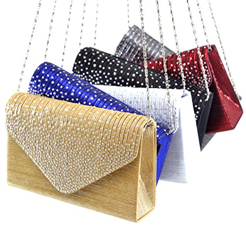 Womens Envelope Flap Clutch Handbag Evening Bag Purse Rhinestone Crystal Glitter Sequin Party Black - Thumbnail 7