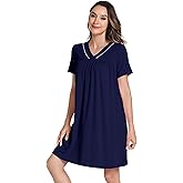 NACHILA Women's Nightgowns-Viscose Made from Bamboo,Short Sleeve Nightshirt Henley Sleepdress Soft Sleepshirt Cool Sleepwear