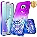 NageBee Case for Samsung Galaxy S6 Edge Plus w/[Full Coverage Screen Protector], Glitter Liquid Quicksand Waterfall Flowing Sparkle Bling Girls Cute Case -Purple/Blue