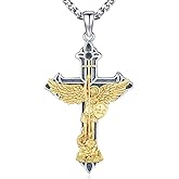 Aniu St. Michael/St. Christopher/St.Bemedict/Jesus Cross Pendant Necklaces Sterling Silver Religious Gifts for Men Women
