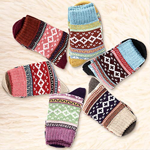 Jovego-Socken-Damen-Winter-6-Paar-Warme-Damen-Socken-Bunte-Farbe-Socken-Vintage-Wintersocken-Atmungsaktiv-Weich-Stricksocken-Premium-Qualitaet-Wollesocken-Geeignet-fuer-Zuhause-Schule-und-Buero