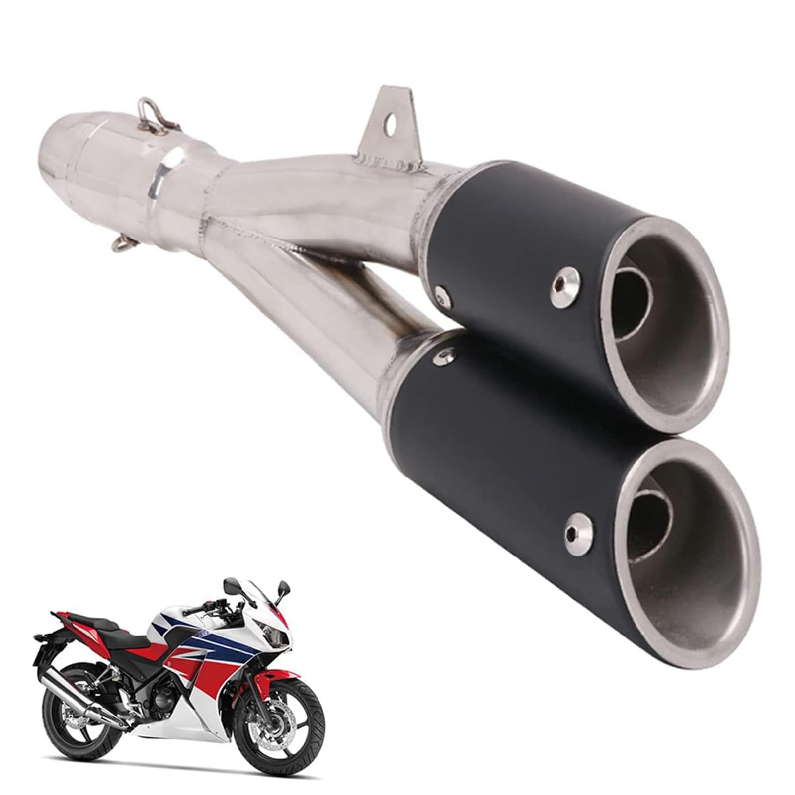 JFG RACING 1.5-2" Inlet Thunder Dual Tail outlet Slip-On Exhaust Muffler With DB-Killer Motorcycle - Black End