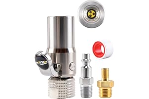 GODESON Locking Air Chuck - 12 Jaws Lock on Schrader Valve, 1/4" F-NPT Clip on Tire Chuck with 1/4" M-NPT to 8V1 Adapter and 