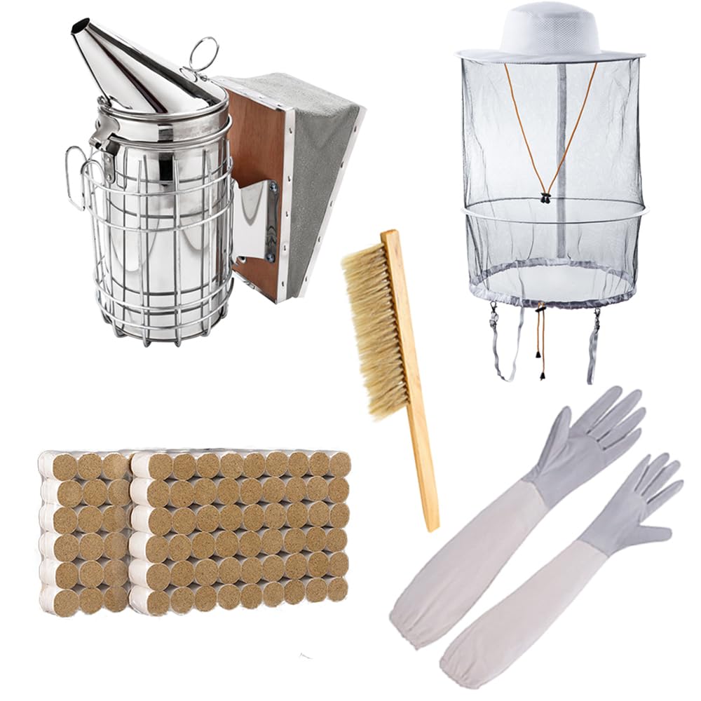 HunterBee Beekeeping Smoker Kit and Tool-Bee Smoker Bee Hive Smoker for Beekeeping/Beekeeper Veil Hat