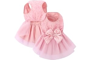 ASENKU Dog Dress Pet Wedding Dress Princess Lace Puppy Birthday Party Outfit Formal Apparel Girl for Small Medium Dogs Cats (Medium, Pink)