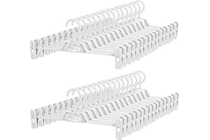 Plastic Pants Hangers with Clips for Women 30 Pack – POZEAN Pant Hanger with 360 Rotating & Adjustable Clips for Skirt, Shorts, Jeans, Kids’ Clothes, Coat | Space Saving, Slim & Multi-Purpose (White)